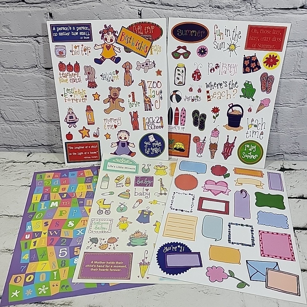 Scrapbooking Stickers Lot Of 5 Sheets‎ New Baby Children Summer Alphabet Frames